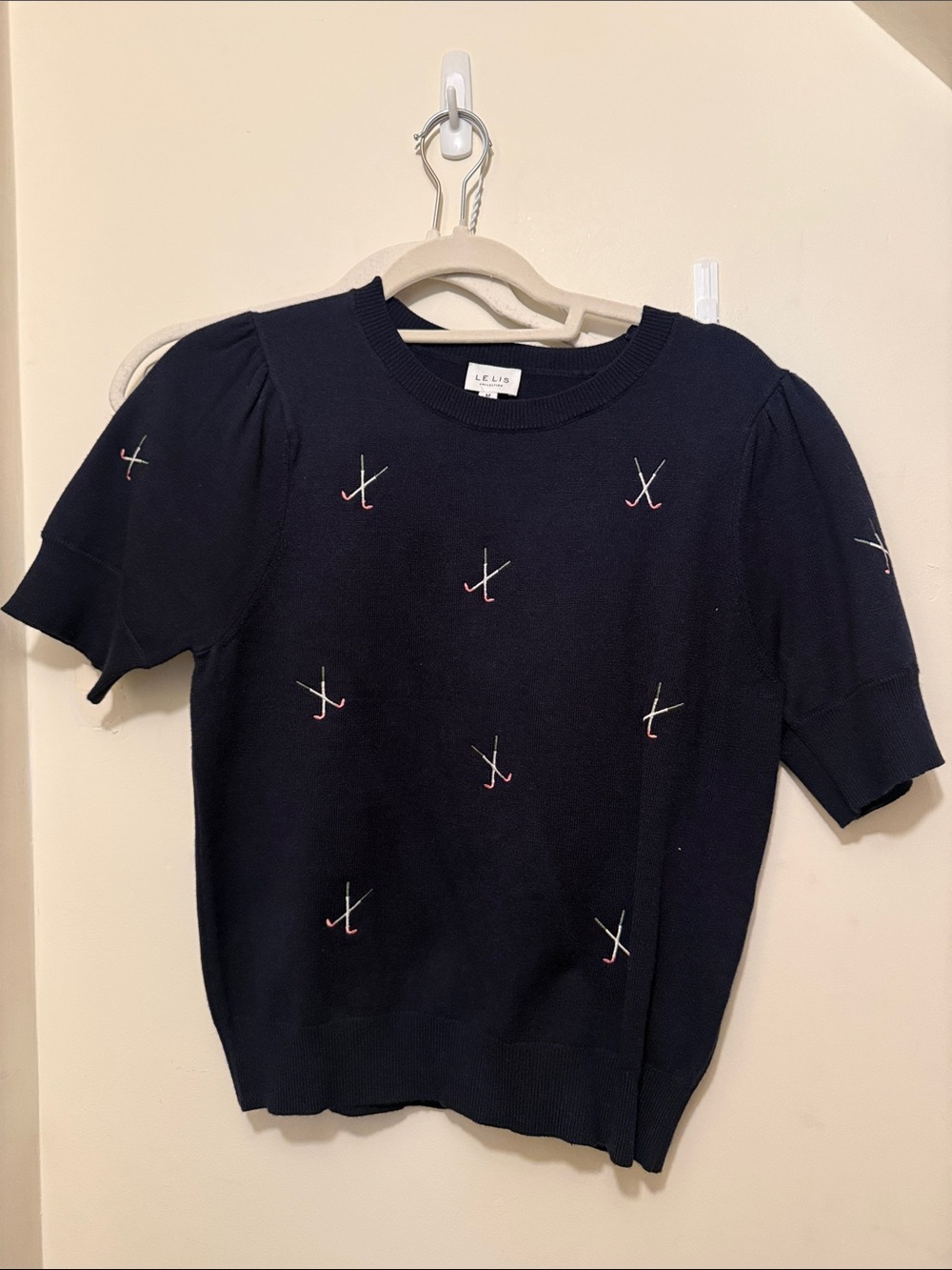 Le Lis Navy Short-Sleeve Golf Embroidered Crewneck Sweater